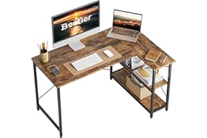 Bestier Scrivania a Forma di L Piccola Scrivania ad Angolo con Ripiani Scrivania per Computer Reversibile da 120 cm con Libreria per Piccoli Spazi per Ufficio Domestico