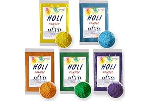 INDIAN STORE 24 5 Sacs de Holi Gulal en Poudre Soluble dans l'eau Natural Festival Photoshoot Rangoli Couleurs Rainbow Powder Sainte Couleur Sacs Paillettes Couleur Poudre Photos (Mix - 5-2 Color)