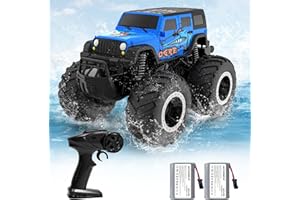 ACAMMZAR Voiture Télécommandée Tout Terrain Amphibie, 2.4GHz 4WD 360° Rotation étanche Double Côté Monster Truck pour Garçons Off-Road RC Voiture avec 2 Piles 4 5 6 7 8 Enfants Filles Cadeaux, Bleu
