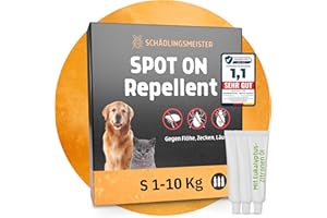 Spot On Repellent - 3 Tuben - Gegen Flöhe, Zecken, Läuse - Für Katzen und Hunde - Zum direkten Auftragen auf die Haut - Zeckenschutz Katze - Zeckenschutz Hund - Zeckenmittel (S (1-10 KG))