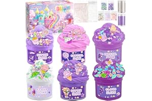 AMCHLEL 6 Pezzi Fluffy Butter Slime Set, Viola Crystal Slime per Bambini, Butter Slime Set, Putty Giocattoli, DIY Slime Morbido ed Elasticizzato per Bambine e Bambini Feste Regalo