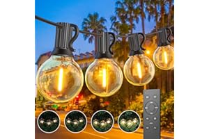 Toipwen Guirlande Lumineuse Exterieure Dimmables, 45.7M Guirlande Guinguette Exterieur avec Télécommande, 75+2 Ampoules, IP45 Etanche, 2700K Blanc Chaud pour Patio, Balcon, Camping, Fêtes