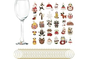 CNYMANY 30/20 pezzi Charms per Bicchieri da Vino, Lega di Zinco a Tema Natalizio Etichette Segnabicchieri per Calice per Natale Degustazione di Vino Cocktail Champagne Bomboniere Forniture Regali