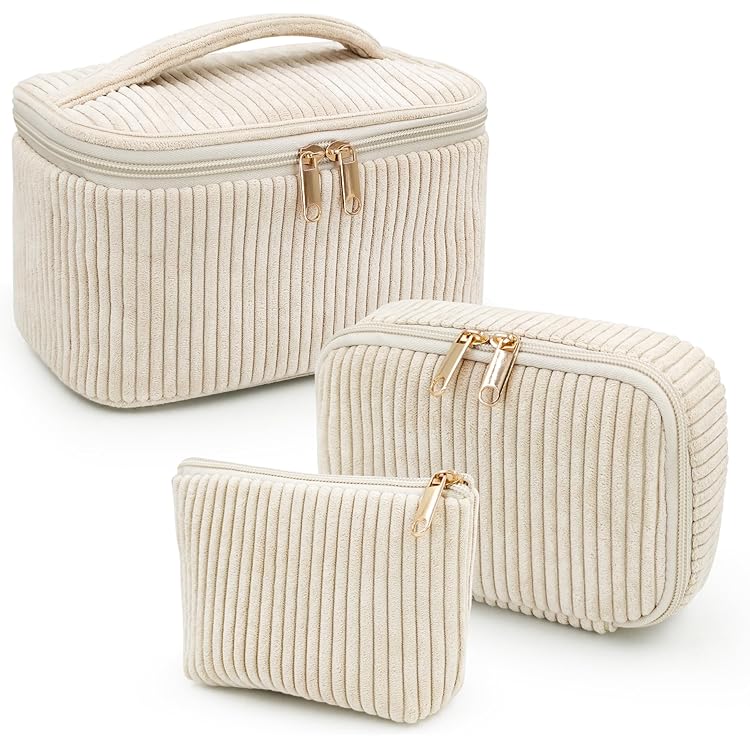 Grande Trousse De Maquillage Portable En Velours Côtelé Avec Fermeture