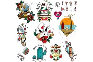 CARGEN Tatuajes Temporales Impermeables Tatuaje Vintage para Mujeres Hombres Tatuaje Tradicional Americano Flor Vieja Escuela Pegatinas para Fiesta