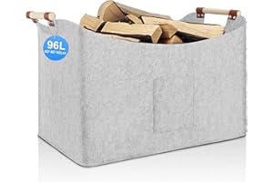 YTUGIL Cestino in Feltro 96L, Cesto per Legna, Cestino pieghevole per legna da ardere, in feltro extra spesso, manico rinforzato, per shopping, legno, giornali (1 Confezione - Grigio Chiaro)