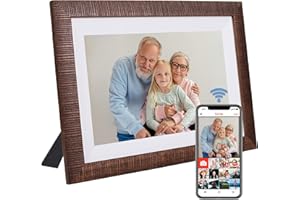 VONDRA Marco de Fotos Digital WiFi Moldura Digital en Madera Natural 32GB Digital Photo Frame Pantalla Táctil IPS 10.1” Rotación Auto Soporte USB/SD Marco Digital Comparte Fotos con Frameo (Nogal)