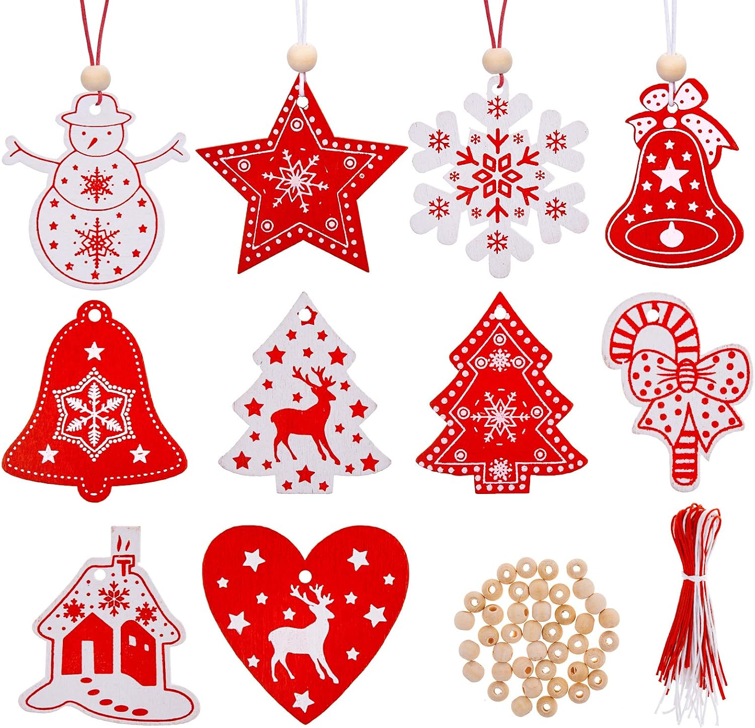 adornos rojos y blancos para árbol de Navidad