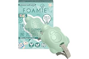 Foamie Champú & Gel de Ducha 2 en 1 Niños Niño – Con aceite de aguacate bio, ideal para piel y cabello sensibles, vegano y sin plástico, suave y protector.