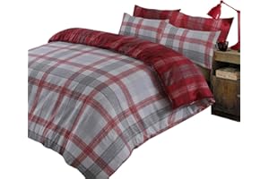 Dreamscene Boston - Set copripiumino con federa 100% flanella di cotone spazzolato, reversibile, motivo tartan, colore: Rosso grigio, 2 pezzi, per letto singolo