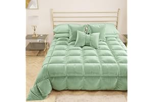 PETTI Artigiani Italiani - Trapunta in Morbido e Caldo Velluto 350 g/m², Piumone Matrimoniale, Double Face, Trapunta Matrimoniale: 260x270 cm, Salvia, 100% Made in Italy