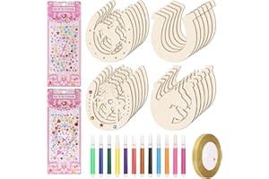 MUYAPAY 39 Pièces Fer à Cheval,24 Fer à Cheval en Bois,Decoration Anniversaire Cheval,Fer a Cheval Decor,Avec 12 Crayons d'aquarelle et 1 Rubanspour et 2 Strass Autocollants,pour Party Fête Anniversaire