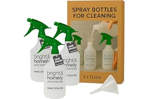 AQUA THOUGHTS Lot de 3 vaporisateurs vides pour le nettoyage de 1000 ml avec entonnoir - Déclencheur à main vide pour le jardinage et le nettoyage de la maison - Flacon pulvérisateur industriel rechargeable robuste