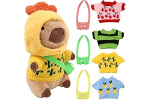 DHINCHANSAIB Set de Capibara Peluche 9 Piezas de 25 cm con Ropa y Accesorios - Lindo Animal para Decoración del Hogar y Salón