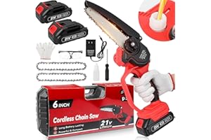 COTINSE Akku Kettensäge 6 Zoll, Mini Kettensäge Mit 800W Motor, Werkzeugfreie Montage/Ölsystem/Sicherheitsverschluss, Handgehaltene Elektrische Kettensäge 2*2000mAh Batterien Zum Schneiden Von Bäumen Und Holz