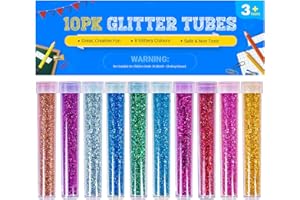 KARRMA LTD. Glitter Tubes 10pk Kids Craft Glitter Shaker for Arts and Crafts, Slime, Wax Melts, Body Makeup, Nail Arts - Assorted Colours, Non-Toxic, Safe CE Marked