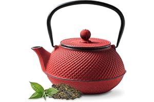 Tealøv Arare TEIERA IN GHISA Smaltata – Teiera Ghisa di Alta Qualità - Con Infusore in Acciaio Inox – Design Elegante - Preparare Ottimo Te – Bollitore in Stile Giapponese (800 ml, Rossa Giapponesa)
