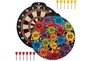 Hy-Pro Double Sided Magnetic Dart Board for Kids - Classic and Paint Splatter Designs, 12 Safe Magnetic Darts, 4 Games in 1, 18-Inch, Indoor & Outdoor Dart Game, Portable and Durable for Ages 3+