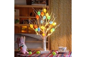 ‎DELICHTER DELICHTER Osterdeko Osterbaum mit 18 bunten Ostereier, 24 warmweiß LEDs batteriebetriebener künstlicher Baum, Osterzweige Osterdekoration für innen Deko Frühling