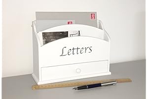 AMERICASAMO Porta-corrispondenza in legno, bianco, da scrivania