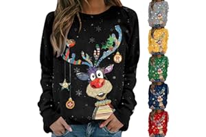 NUOKE Weihnachtspullover Damen,Weihnachtspulli Damen,Christmas Sweater Damen Christmas Jumper Weihnachts Sweatshirt Damen Weihnachtspullover Rentier Damen Sweatshirt Ohne Kapuze Damen Weihnachtsoutfit