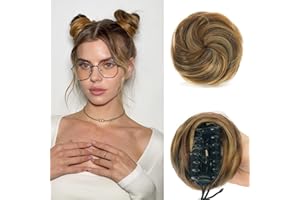Sofeiyan 2PCS Mini Moños Postizos de Pelo con Garra Pinza Desordenado Extensión de Moño Sintético Extensiones de Cabello Ondulado Pinza Postizos para Mujeres, Marrón y Rubio