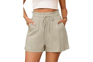 StylSense Ladies Shorts Womens Summer Cotton Linen Shorts for Women UK Elastic High Waist with Pockets
