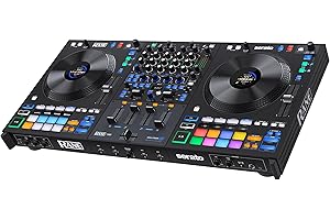 Rane FOUR Controlador DJ Stems avanzado, 4 canales: jog wheels de 8,5" + displays, mezclador DJ con FX internos, Serato DJ Pro + Pitch 'n Time DJ