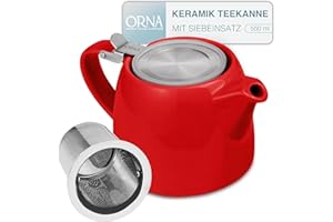 ORNA THE SOUL OF YOUR HOME ORNA Théière en céramique avec infuseur et couvercle - Petite théière en porcelaine pour une ou 2 personnes - 550 ml - Rouge