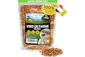 MARKETIFAR vers de Farine séchés - 160g = 1L de Nourriture pour Poissons, Oiseaux, Tortues, Hérissons, Rongeurs et Reptiles