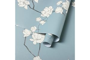 Fiula Carta da parati autoadesiva, motivo floreale, 44 cm x 3 m, blu, grigio, beige, carta da parati decorativa, impermeabile, in vinile, per soggiorno, camera da letto, vintage, floreale