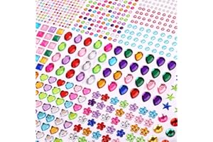 HOINY Glitzersteine Selbstklebend, 14 Blätter Bunt Strasssteine Gesicht, 3-14mm Glitzersteine zum Basteln Verschiedene Formen Glitzer Sticker für Kinder Handwerke Fotorahmen Grußkarten