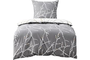 Bedsure Pościel bawełniana, 135 x 200 cm, szaro-beżowa, zestaw 2-częściowy: 1 poszewka na kołdrę i 1 poszewka na poduszkę 80 x 80 cm