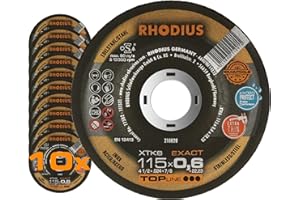 RHODIUS XTK6 | 10 Stück Ø 115 x 0,6 mm | Dünnste Metall Trennscheibe der Welt | Made in Germany | für Winkelschleifer, INOX, Stahl, Hartmetall