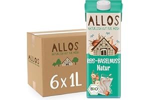 ‎ALLOS Allos Bio Reis Haselnuss Drink | Milchalternative aus Haselnüssen | Drink auf Pflanzenbasis | veganer Drink | Haselnuss | vegan | laktosefrei | 1 Liter (6 Stück)