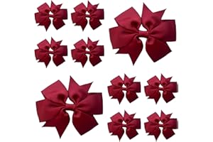 LILIUM KIDS 10pcs Maroon Burgundy Hair Bows Clips Slides Grips 3" inch Pinwheel Solid Vibrant Colour Girls Hairbows