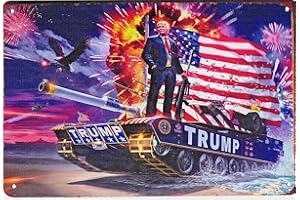 RIFOSA 6"x8" Metal Sign Donald Trump Sign Tank Eagle Fire Works Beach Sea Landing War