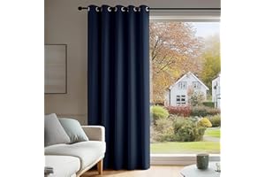 Deconovo Door Curtain Thermal Insulated Eyelet Energy Efficient Blackout Curtain for Bedroom Living Room 66 x 84 Inch Drop Navy Blue 2 Panels