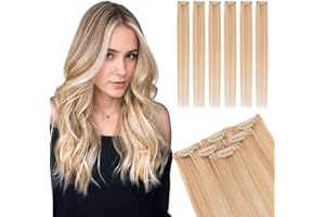 Elailite Hair Extensions Clip In Real Human Hair Remy Single Clip Double Weft 6 Pcs Seamless Highlights Hairpieces Straight - #18/613 Ash Blonde Mix Bleach Blonde - 10 Inch 31g