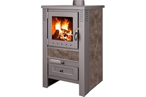 ProTermo Nova G Mokka Kaminofen mit Schamottsteinen - 7,5 kW Heizleistung - 82x48x48cm Kaminofen Holzofen mit Sichtfenster, Bauart 1