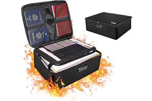 Tamfile Fireproof Document Box with Lock, 14.2''×10.6''×4'' Large Capacity Collapsible File Storage Box, Waterproof Document Bag for Home/Office, Passport, Certificates and Valuables, Black