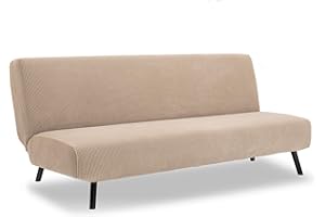 TIANSHU Funda Sofa Cama Sin Brazos Elástica, Fundas de Clic Clac 3 Plazas Sofa Cama Plegable Protector Ajustables Antideslizante Universal para Dormitorio y salón (Arena)