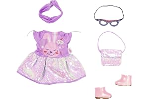 ZAPF CREATION Baby Born Deluxe Happy Birthday Outfit 43cm - per Bambini Dai 2 Anni in Su - Facile per Mani Piccole - Include Vestito, Fascia per Capelli, Scarpe, Maschera per Il Viso e Borsa
