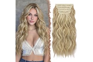 FESHFEN Extension Clip Cheveux Ondulés - 4 PCS Longue Ondulées Bouclées Extension à Clip Cheveux Blonde Sale Synthétique Naturel Postiche Extensions Blond pour Femme 50 cm