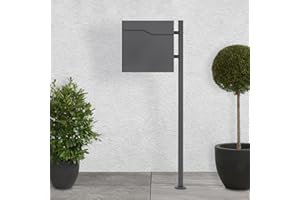 ECD Germany Standbriefkasten mit Zeitungsfach, Design Briefkasten mit Pfosten, Briefkastenanlage, Briefkastenständer Anthrazit 120cm Edelstahl, Postkasten Anthrazit 37x37cm Edelstahl pulverbechichtet
