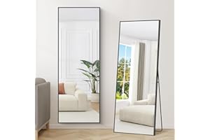 WEARE HOME Home Espejo de Cuerpo Entero, Espejo Grande de Pie con Marco de Aleación de Aluminio, Negro (Negro)