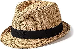 Hcimooy Cappello di Paglia a Tesa Corta da Donna Cappello Panama Fedora Beach Sun Trilby per Le Vacanze Cappello Estivo Arrotolabile da Uomo…