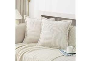 NSXIN Kordsamt Kissenbezug Weiche Kissenhülle 2er Set Dekorative Sofakissen Couchkissen Dekokissen Moderne Zierkissenbezug Kuschelkissen für Schlafzimmer Wohnzimmer (Beige,40x40cm) Gestreift