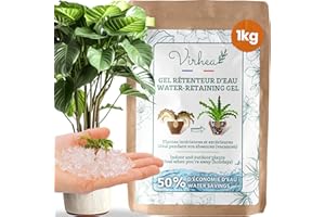 VIRHEA Granulat Gel Retentor wody dla roślin | Automatyczne nawadnianie podczas wakacji | Wewnątrz i na zewnątrz | E-Book w ofercie | 1 kg torby | Nadaje się do 1200 litrów ziemi doniczkowej