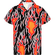 Chemise Hawaïenne King Kameha - Motif Flammes Rouge - Taille XXL - 100% Polyester Infroissable